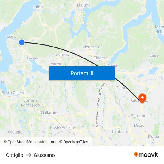 Cittiglio to Giussano map