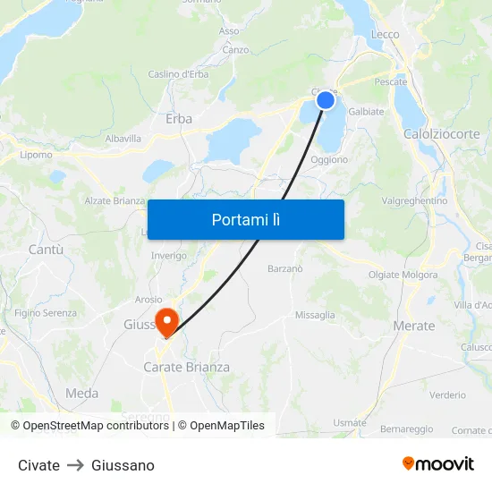 Civate to Giussano map