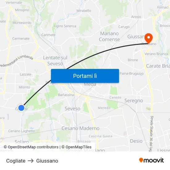 Cogliate to Giussano map