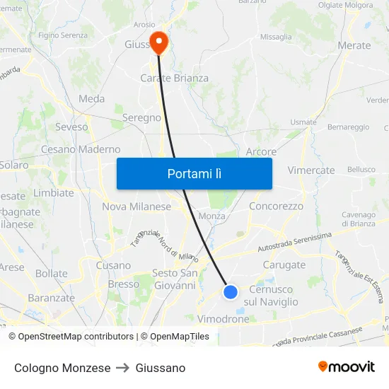 Cologno Monzese to Giussano map