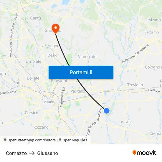 Comazzo to Giussano map