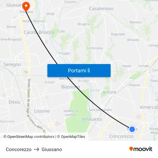 Concorezzo to Giussano map