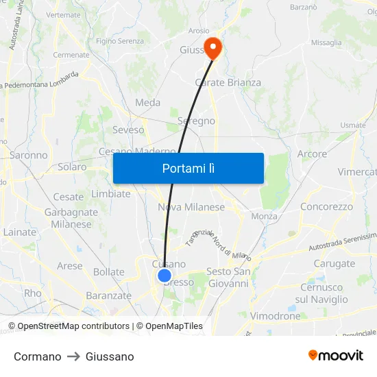 Cormano to Giussano map