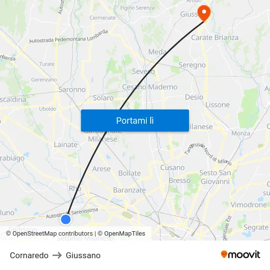 Cornaredo to Giussano map
