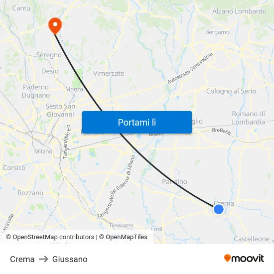 Crema to Giussano map