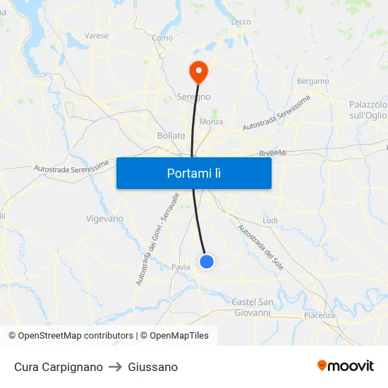Cura Carpignano to Giussano map
