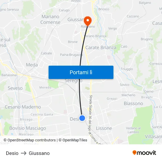 Desio to Giussano map