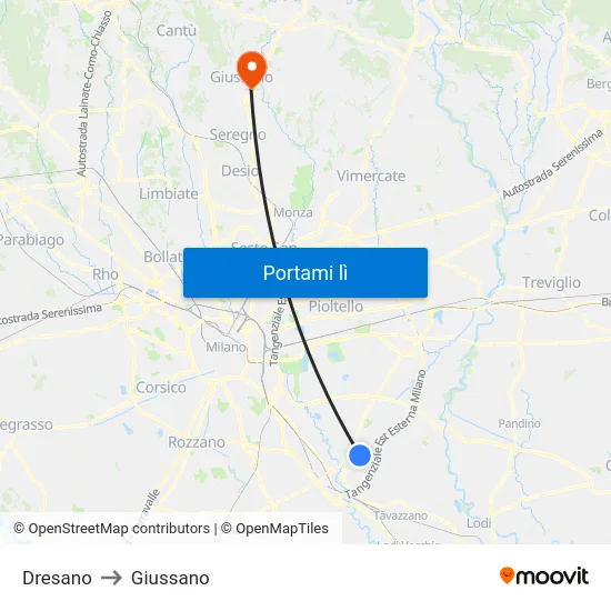 Dresano to Giussano map