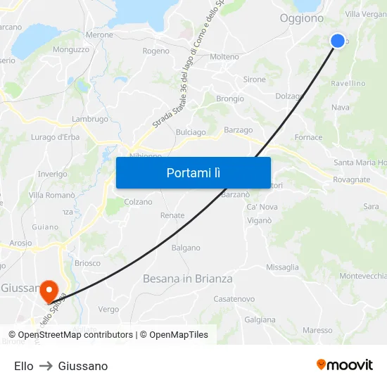 Ello to Giussano map