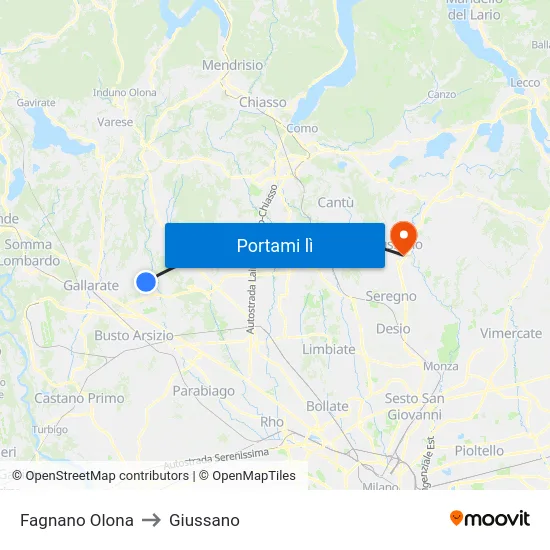 Fagnano Olona to Giussano map
