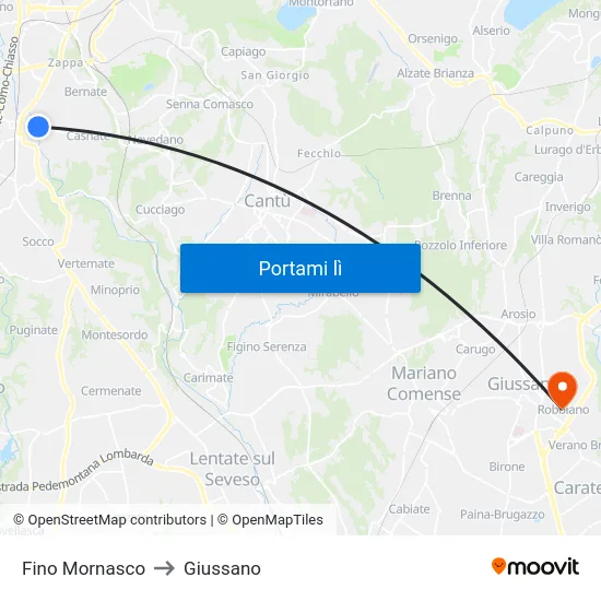Fino Mornasco to Giussano map
