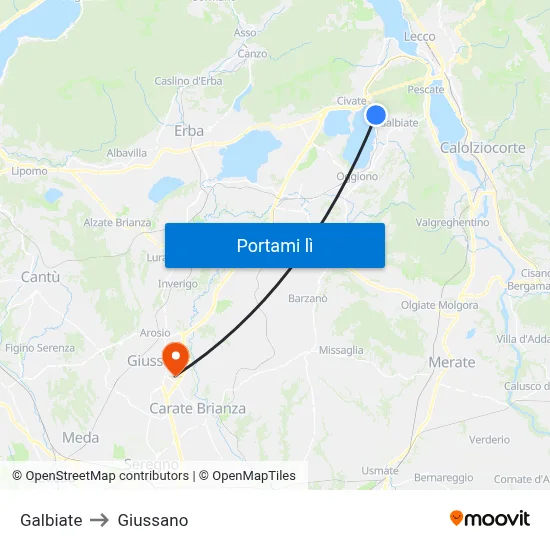 Galbiate to Giussano map