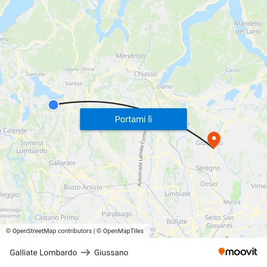 Galliate Lombardo to Giussano map