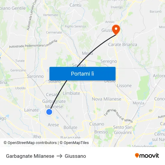 Garbagnate Milanese to Giussano map