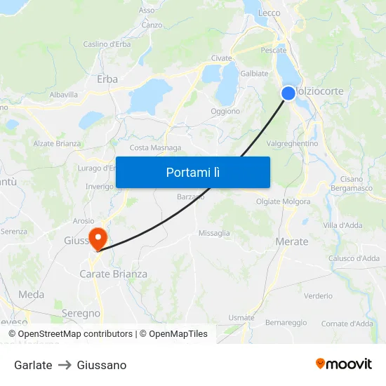 Garlate to Giussano map