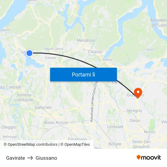 Gavirate to Giussano map