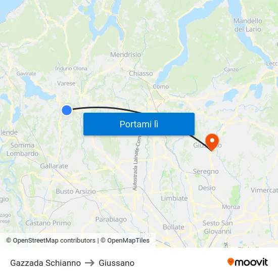 Gazzada Schianno to Giussano map