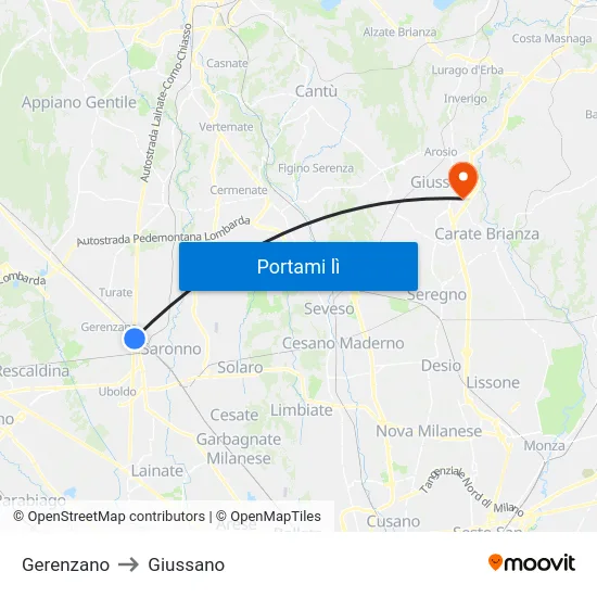 Gerenzano to Giussano map
