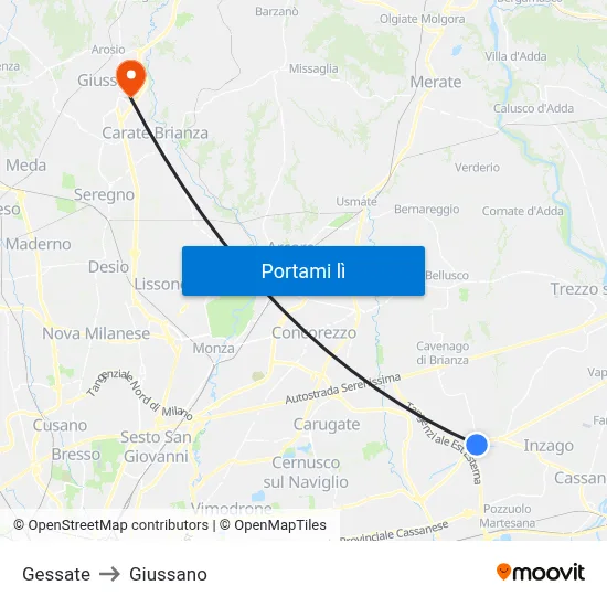 Gessate to Giussano map