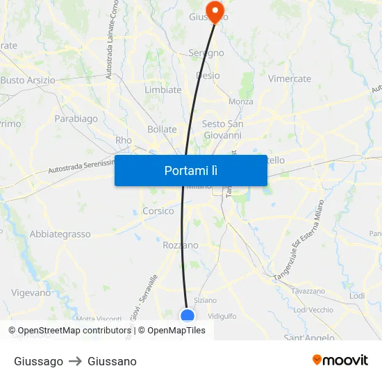 Giussago to Giussano map