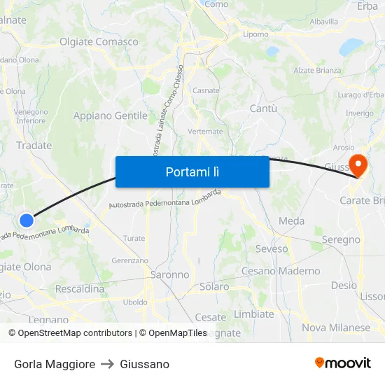 Gorla Maggiore to Giussano map