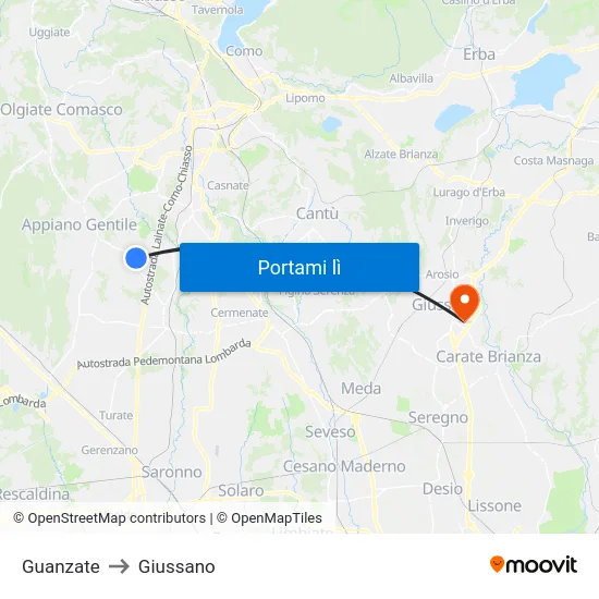 Guanzate to Giussano map