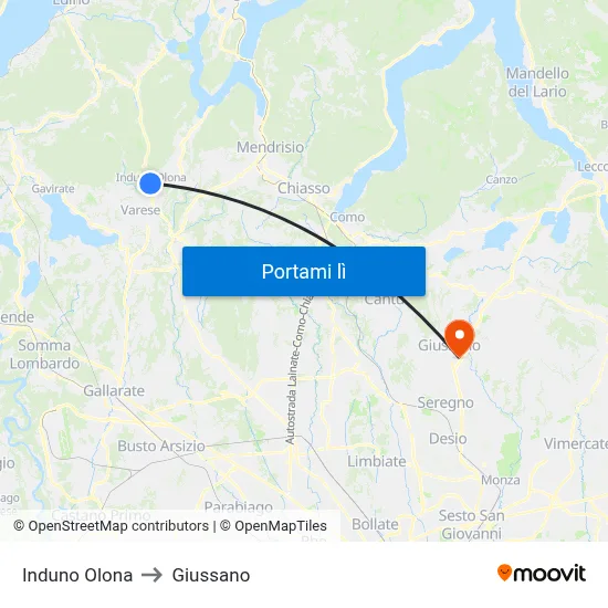 Induno Olona to Giussano map
