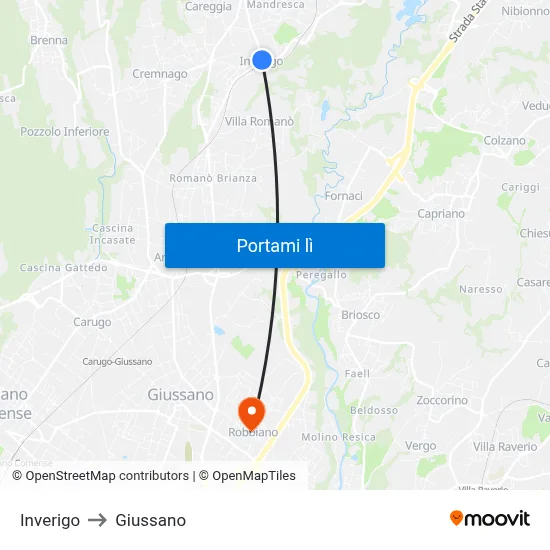 Inverigo to Giussano map