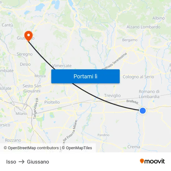 Isso to Giussano map