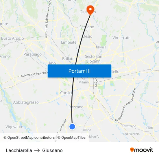 Lacchiarella to Giussano map