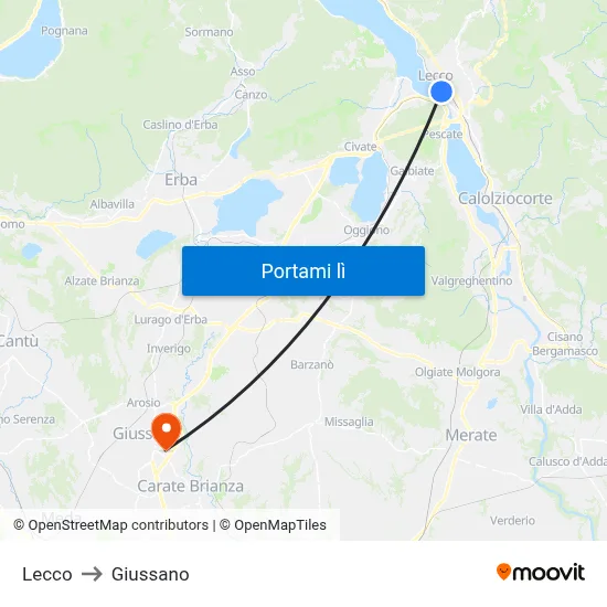 Lecco to Giussano map