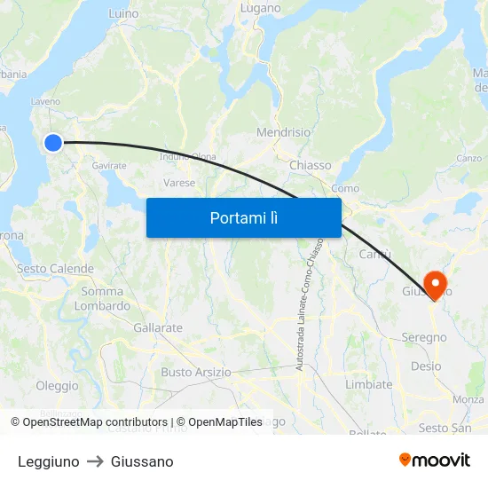 Leggiuno to Giussano map