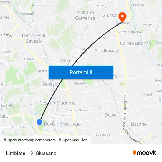 Limbiate to Giussano map