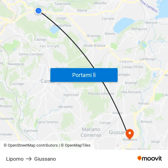 Lipomo to Giussano map