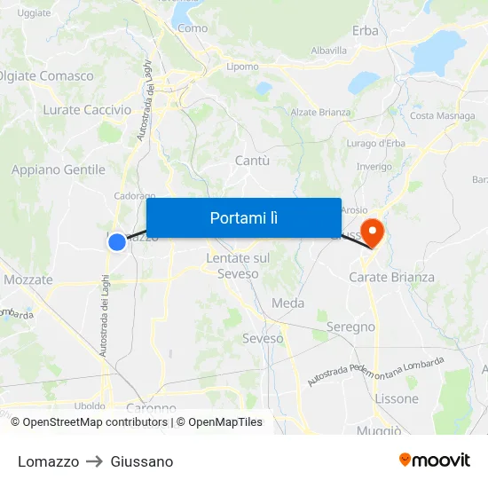 Lomazzo to Giussano map