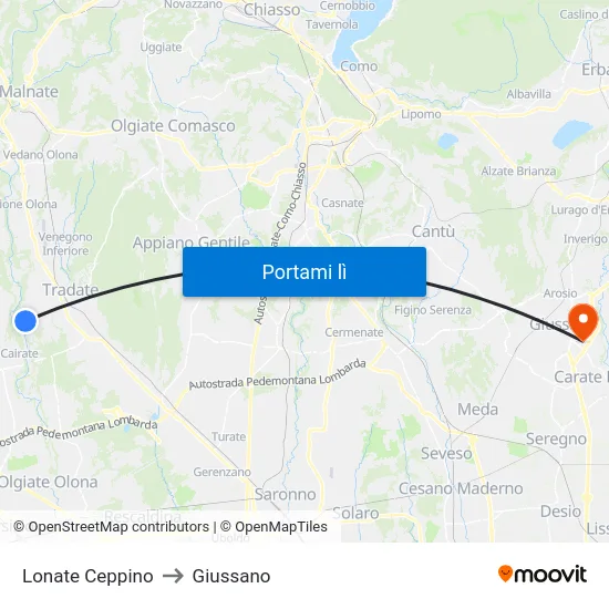 Lonate Ceppino to Giussano map