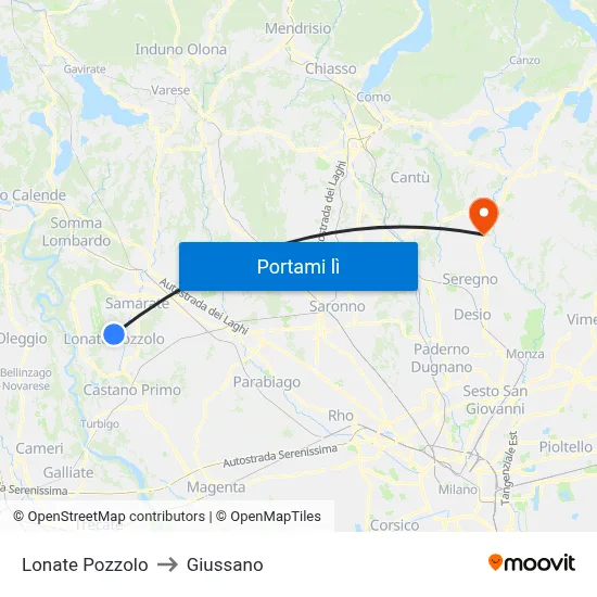 Lonate Pozzolo to Giussano map