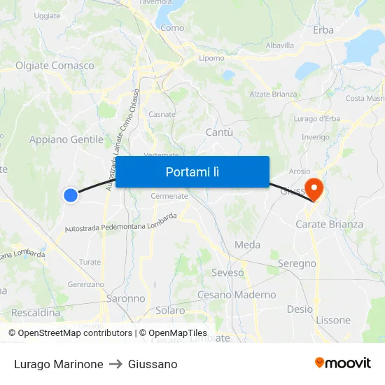 Lurago Marinone to Giussano map