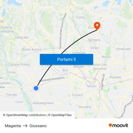 Magenta to Giussano map