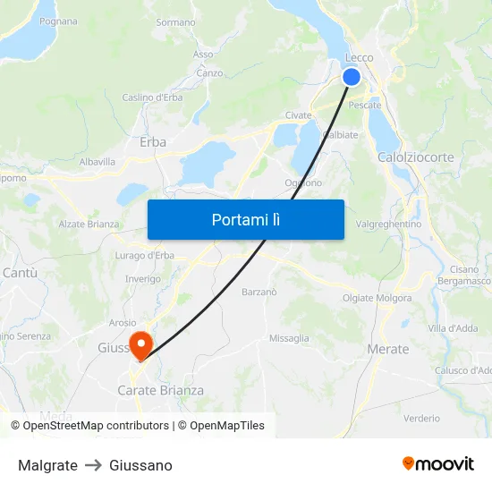 Malgrate to Giussano map
