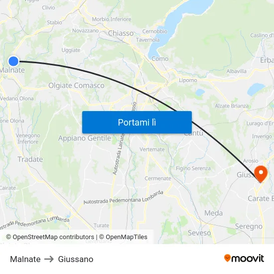 Malnate to Giussano map