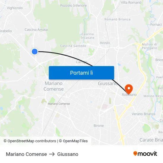 Mariano Comense to Giussano map