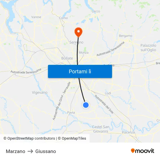 Marzano to Giussano map