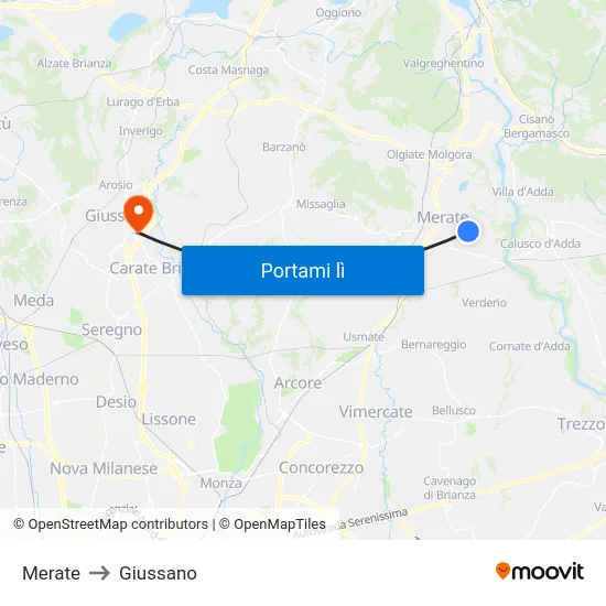 Merate to Giussano map
