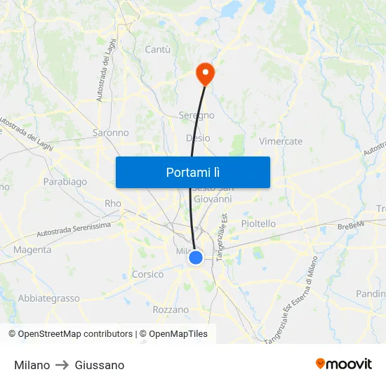 Milano to Giussano map