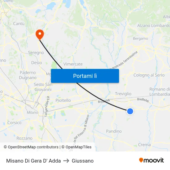 Misano Di Gera D' Adda to Giussano map