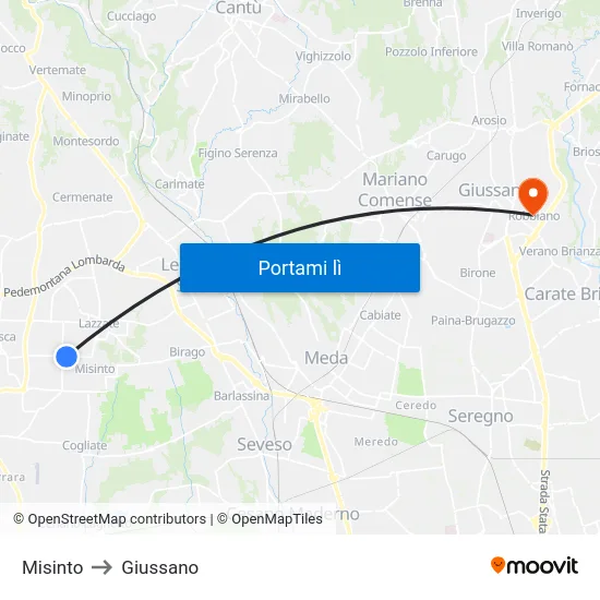 Misinto to Giussano map