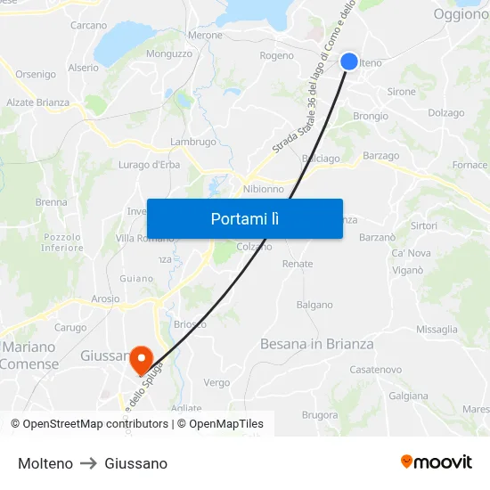 Molteno to Giussano map