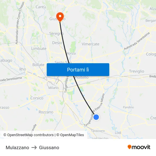 Mulazzano to Giussano map