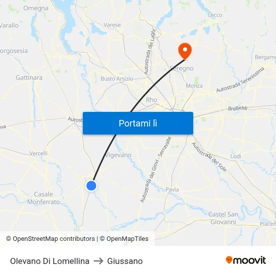 Olevano Di Lomellina to Giussano map